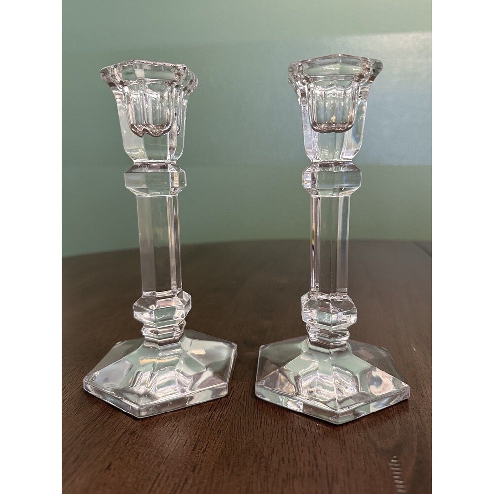 Crystal Clear Industries Candle Stick Holders 24% Lead Austria PAIR 7 1/2" T